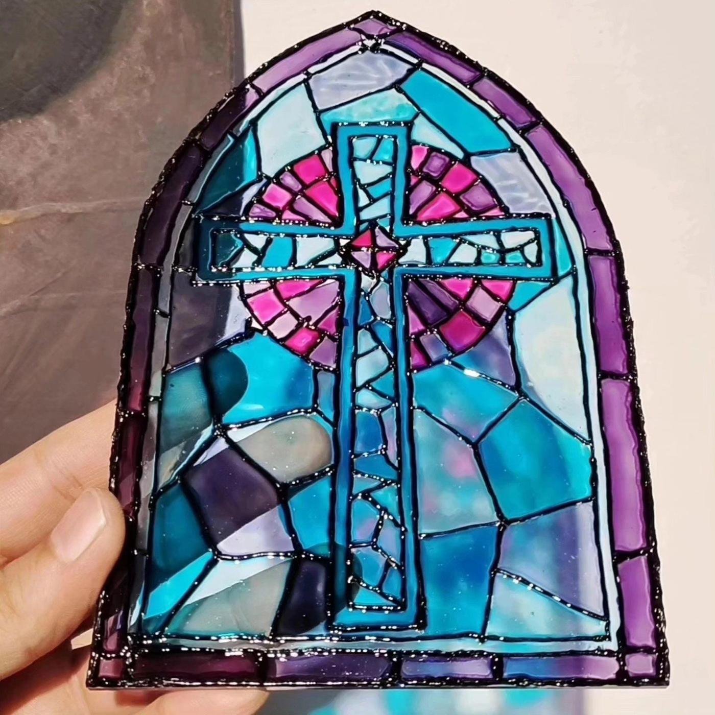 Church window design painted on glass