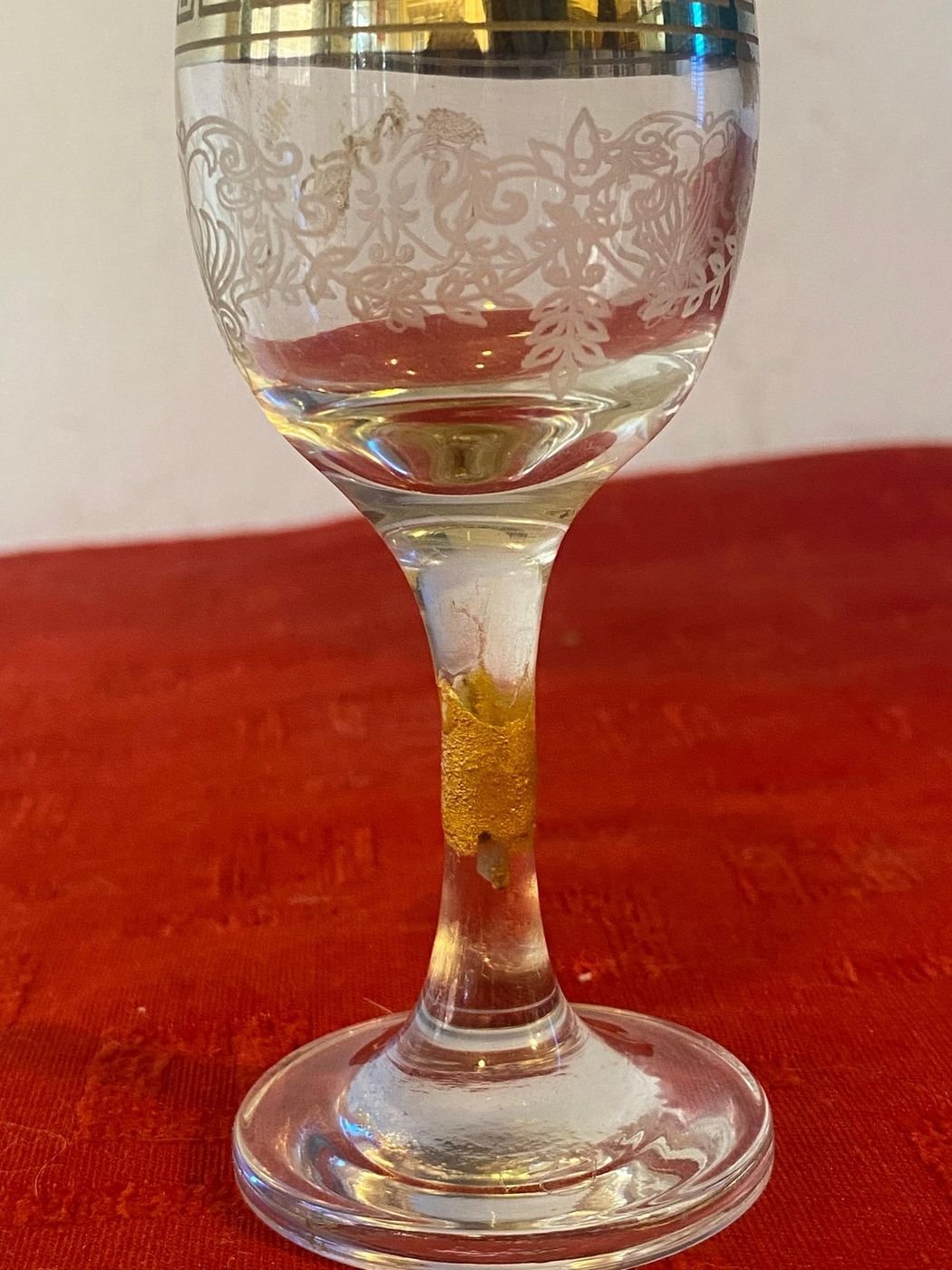 Kintsugi Repair & Restoration in Jordan 4 Wine glass stem repaired with gold using Kintsugi, Amman