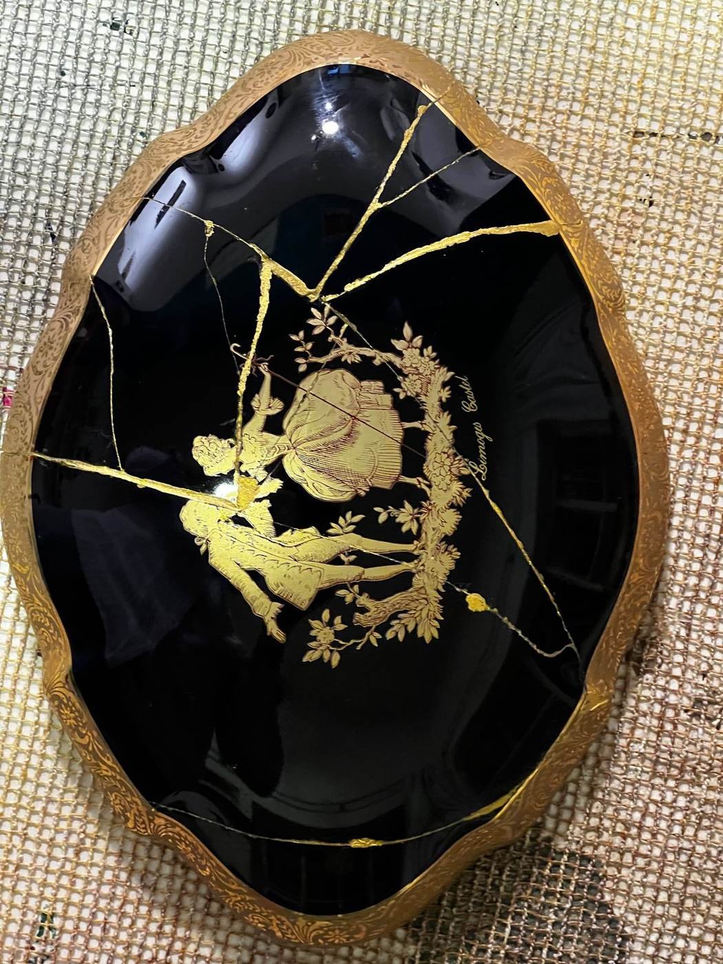 Kintsugi Repair & Restoration in Jordan 1 Kintsugi repair with gold on broken ceramic at Gilgamesh for Creative Arts, Amman