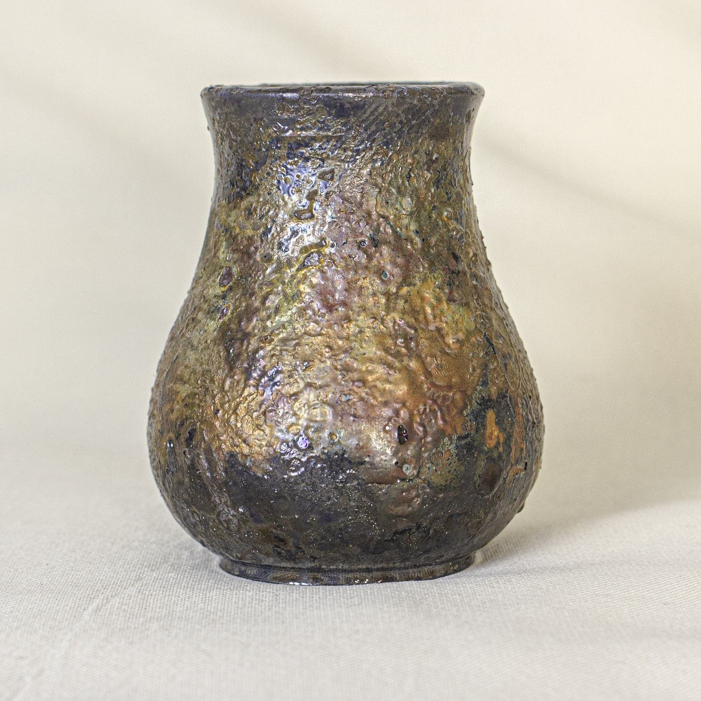 Raku fired vase with iridescent surface, Gilgamesh Amman